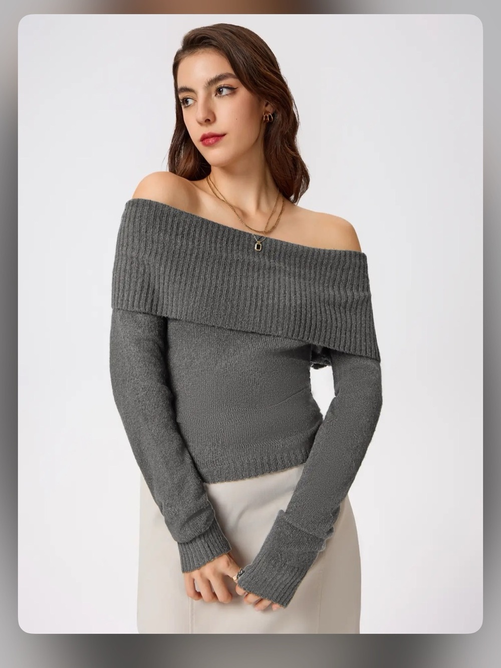 OFF-SHOULDER KNITTED LONG SLEEVE TOP M WC13-17